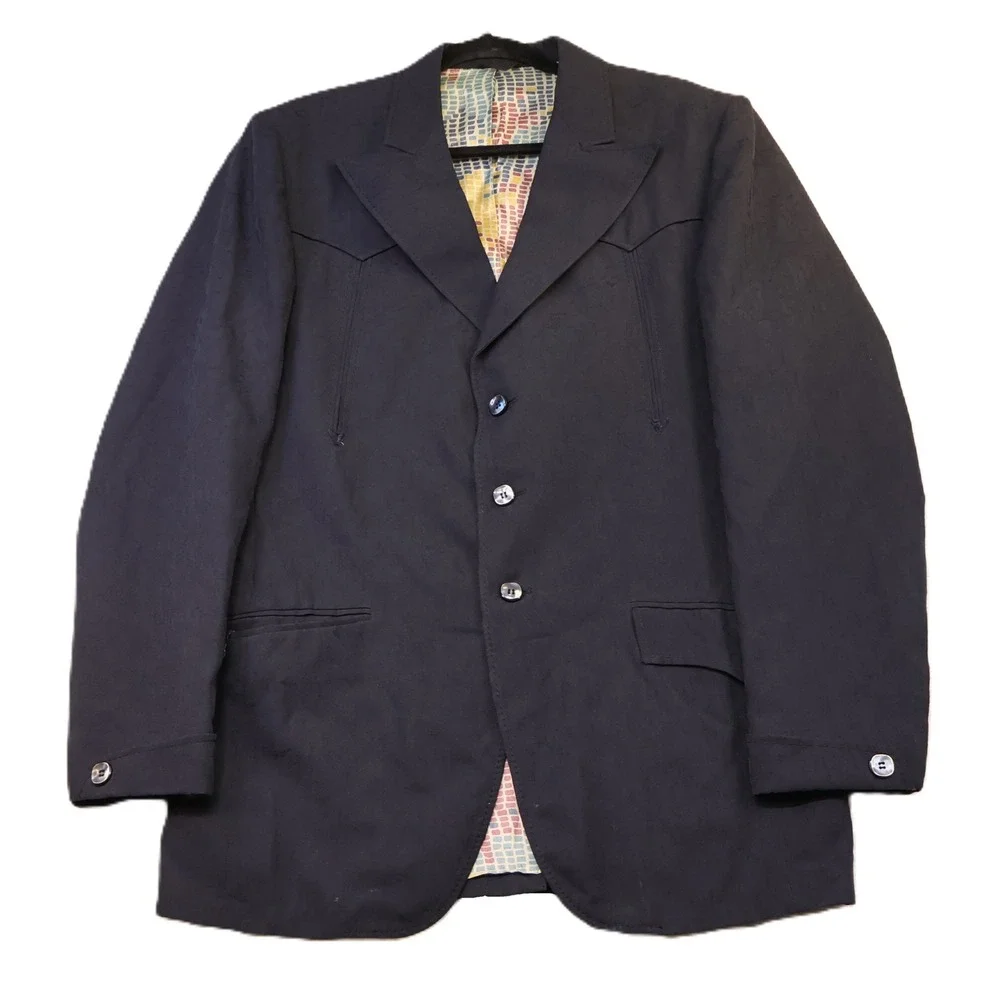 Lasso Tailored Western Wear Mens 42R Blue Polyester Blazer Sport Coat Vintage